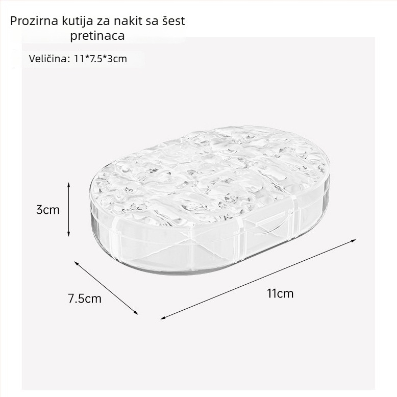Prijenosna prozirna kutija za nakit s pregradama za naušnice, prstene i ogrlice
