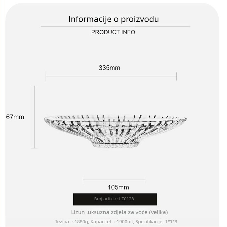 Prozirna staklena posuda za voće i tanjur za grickalice – za restorane, KTV i kućnu upotrebu, kreativni dizajn
