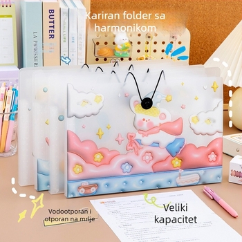 Studentska torba za pohranu ispitnih radova s karikaturnim dizajnom, veliki kapacitet, prenosni akordeonski folder za ured s višeslojnih pretincima
