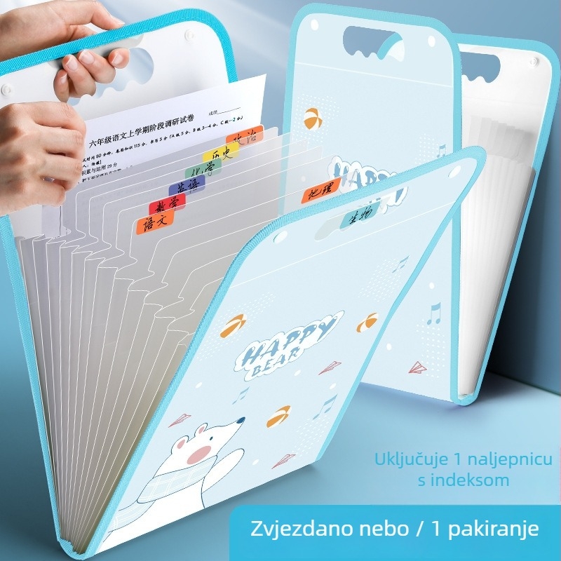 Prijenosni organizator ispita s višestrukim odjeljcima po predmetima, velik kapacitet, ručni nosilac, za osnovnoškolce