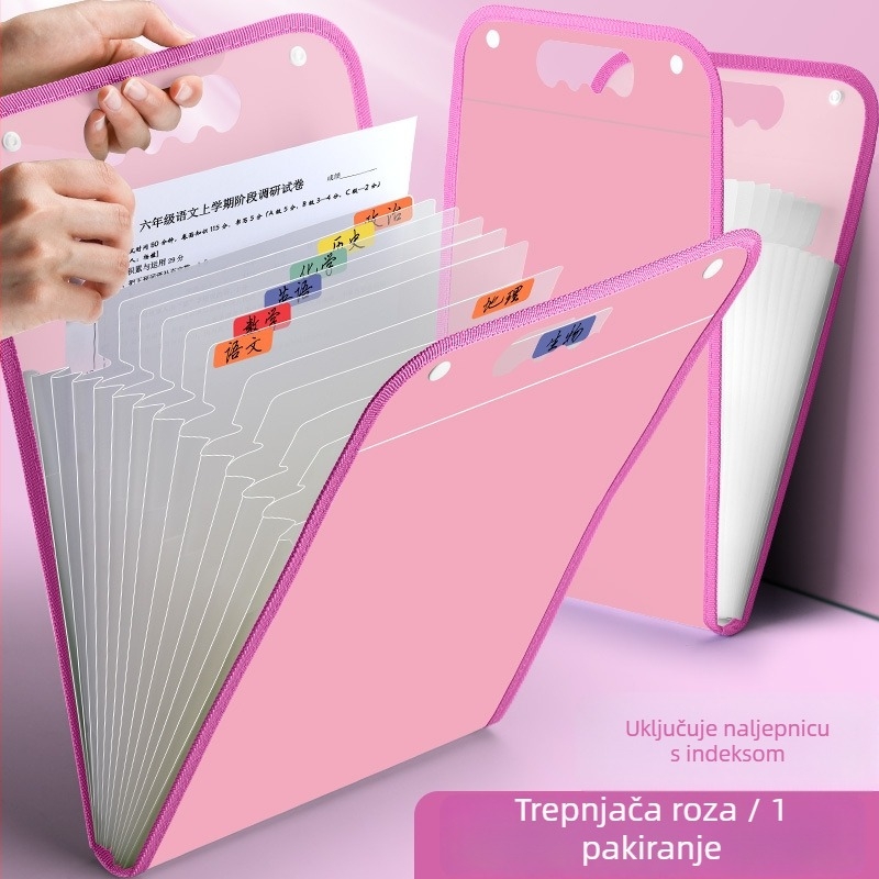 Prijenosni organizator ispita s višestrukim odjeljcima po predmetima, velik kapacitet, ručni nosilac, za osnovnoškolce