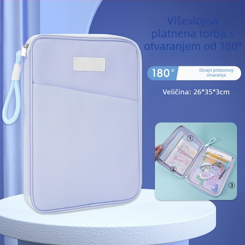 Torba od platna Morandi boje s potpuno otvorenim dizajnom, velika kapacitet, višeslojna akordeon torba, produžena torba za dokumente s ojačanim zatvaračem