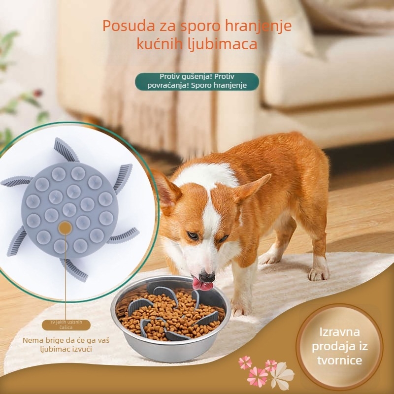Silikonska podloga za hranjenje pasa i mačaka sa spiralnim sporim hranjenjem, sprječava gušenje, podijeljena zona za hranjenje