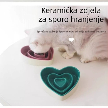 Keramička zdjela za sporo hranjenje malih pasa, protiv gušenja, protiv prosipavanja, zdjela u obliku srca, štiti vrat