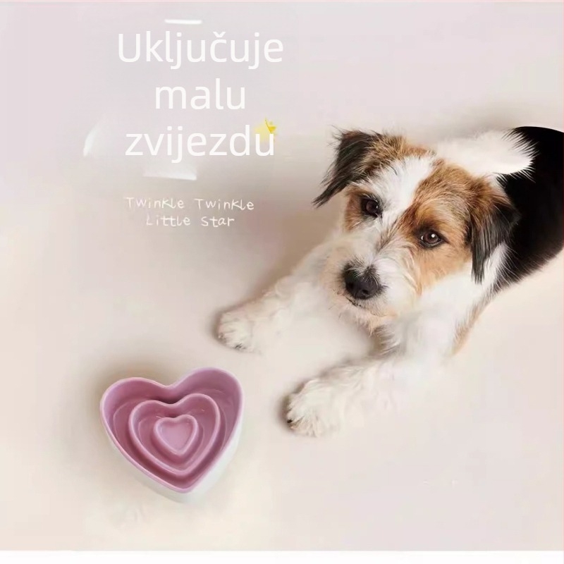 Keramička zdjela za sporo hranjenje malih pasa, protiv gušenja, protiv prosipavanja, zdjela u obliku srca, štiti vrat