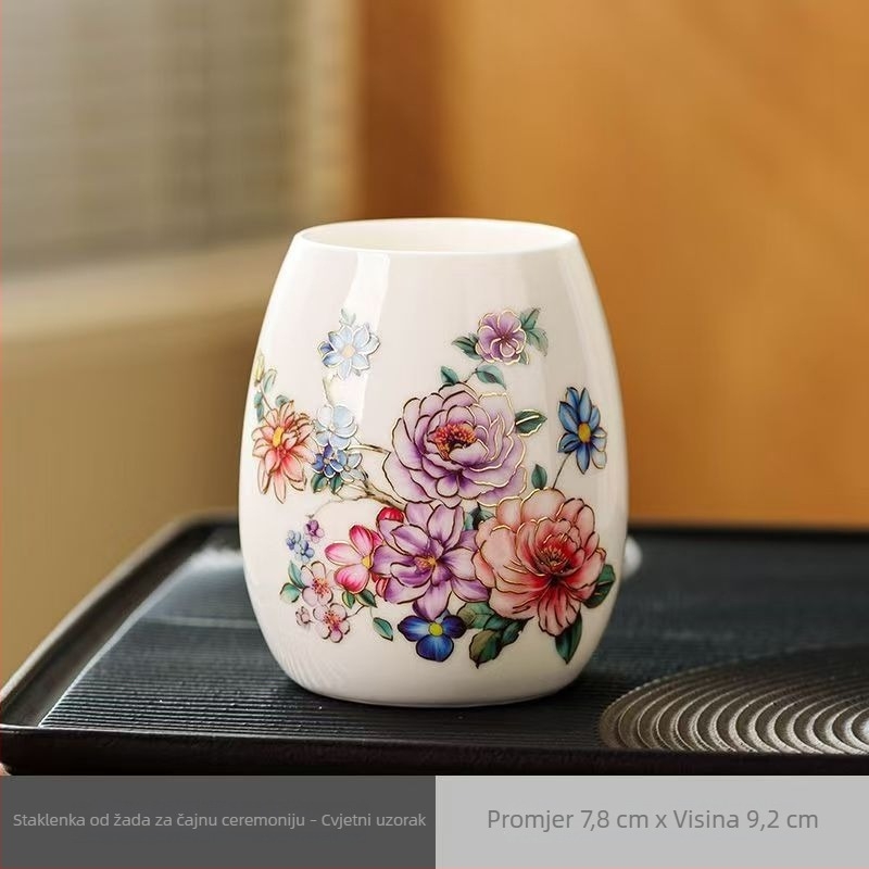 Jade porcelan s zlatnim nitima i motivom suncokreta — Set čajne ceremonije sa šest džentlemana, za kućnu upotrebu, premium dodaci (čajni nož, čajni kliješta, četka za čaj)