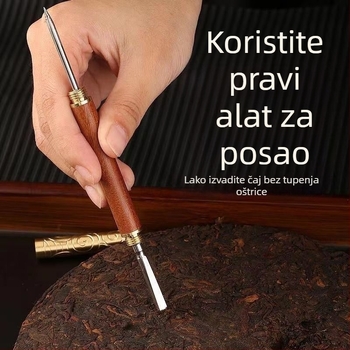 Pu-Erh čajni nož i igla, bakreni dvostruki alat, zlatni prsten, čajni konus od ebony i rosewood, dvostrani set dodataka za otvaranje čajnih kolačića i cigli