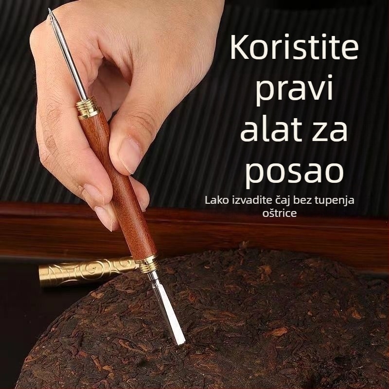 Pu-Erh čajni nož i igla, bakreni dvostruki alat, zlatni prsten, čajni konus od ebony i rosewood, dvostrani set dodataka za otvaranje čajnih kolačića i cigli