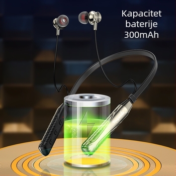 Bežične slušalice s vratnim kaišem, Bluetooth, digitalni prikaz baterije, duga trajnost, sportski dizajn, stereo zvuk