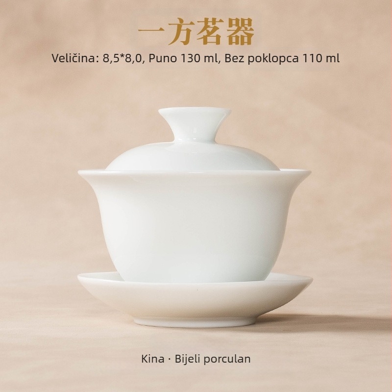 Mali bijeli porcelanski gaiwan za majstore čaja, trodijelni Kung Fu čajni set