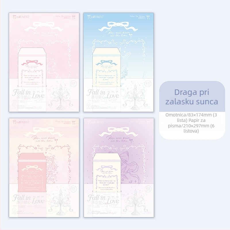 A4 set pisama i koverti – Sunset Sweetheart serija – romantičan studentsko-umjetnički par za prazničko priznanje