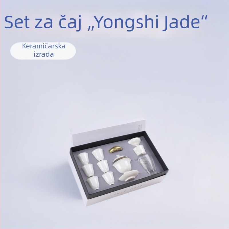 Porcelanski Kungfu čajni set s gaiwanom i čašama za vodu, komplet u poklon kutiji