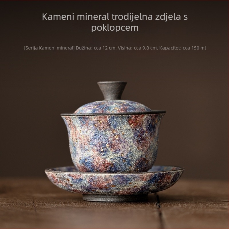 Retro keramička zdjela za čaj s poklopcem, za kućnu upotrebu, s pozlaćenim detaljima