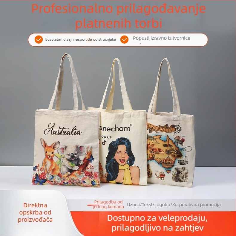 Platnena tote torba s otiskom logotipa, prilagodljiva, kulturno-kreativni dizajn
