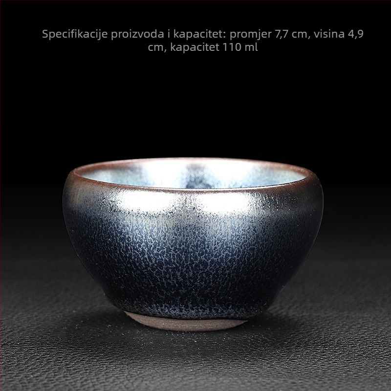 Jian Zhan čajna šalica s željeznim tijelom, plavi zmajevi ljuskice, glazura kapljicama ulja — Kung Fu šalica za degustaciju