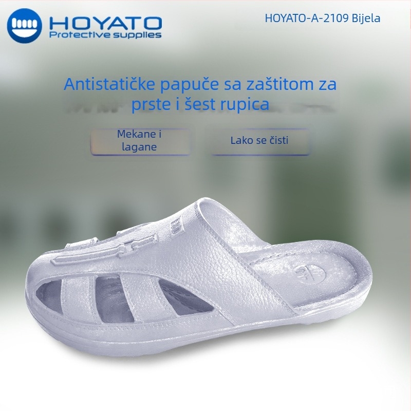 Antistatične radne papuče bez prašine, udobne, zaštita prstiju, prozračne, mekana tabanica, protuklizne, dizajn sa šest rupa za vezice