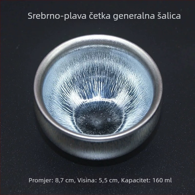 Velika šalice za čaj Jian ware, crno porculano tijelo, glazura sa srebrnim vlaknima, jedna šalica za degustaciju čaja