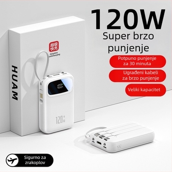 Power banka 120W s brzim punjenjem, 20000mAh velike kapacitete, s ugrađenim četverovodičnim napajanjem i prilagođenim logotipom