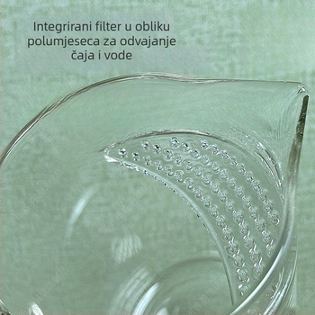 Staklena čajna šalica s integriranim filterom i polumjesečastim oblikom, filtr za listove čaja i odvajanje čaja od vode