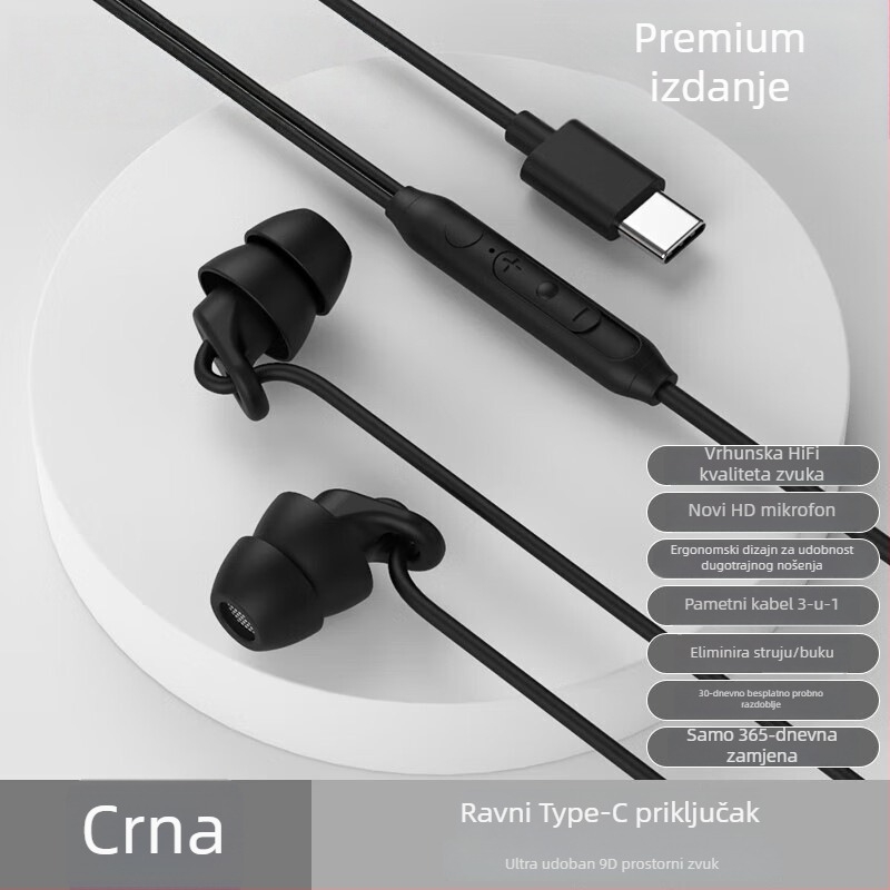 Nove slušalice za san, žične in-ear Type-C, s aktivnim uklanjanjem šuma, bez pritiska na uši pri bočnom spavanju, model S15