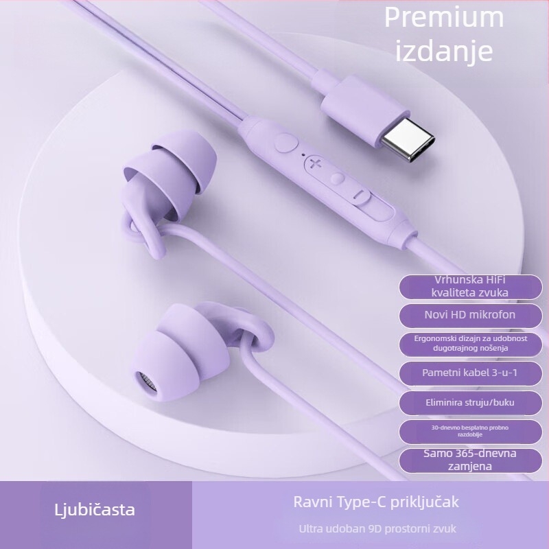 Nove slušalice za san, žične in-ear Type-C, s aktivnim uklanjanjem šuma, bez pritiska na uši pri bočnom spavanju, model S15