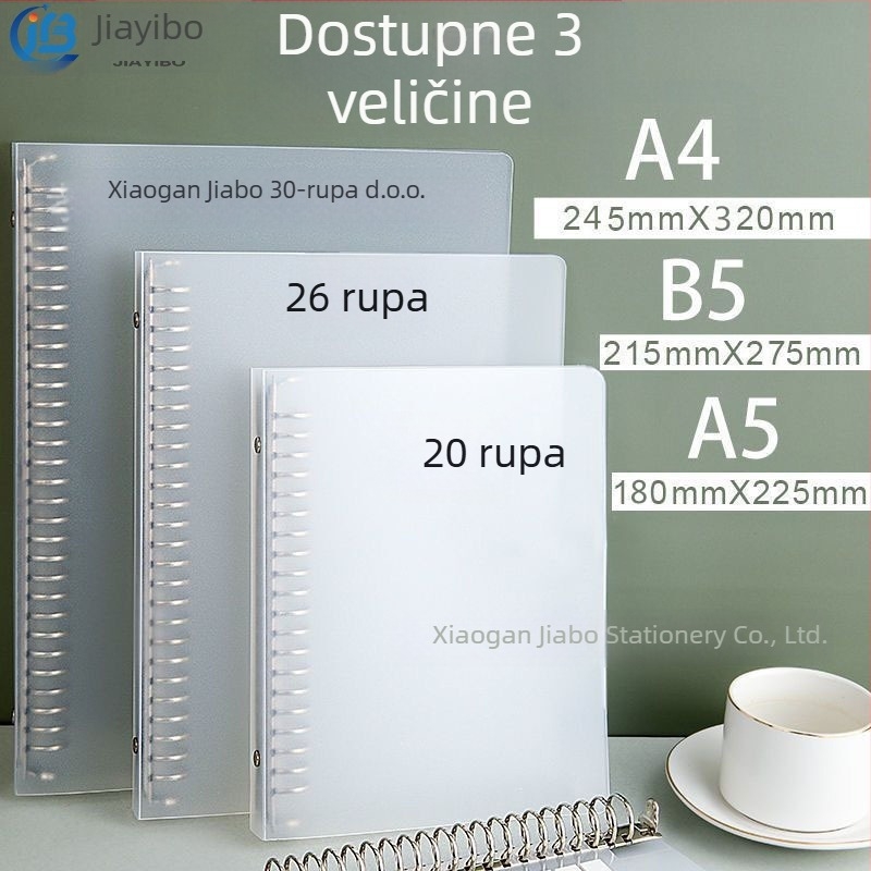 Metalni steznik A4 s 30 rupa i unutarnjim stranicama, PP zaštita s 26 rupa za B5 bilježnicu, A5 pohrana s 20 rupa