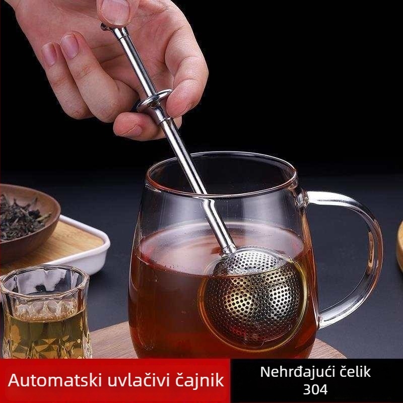 Filter za čaj od 304 nerđajućeg čelika, kugla za pritiskanje za pripremu čaja u zasebnim šalicama, izvlačni dizajn s finim otvorima