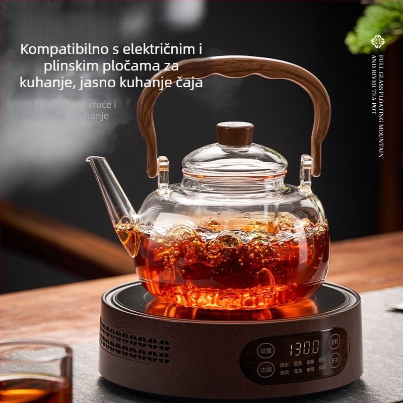 Staklena čajnik otporan na visoke temperature za kuhanje i infuziju čaja, kompatibilan s električnim keramičkim pločama