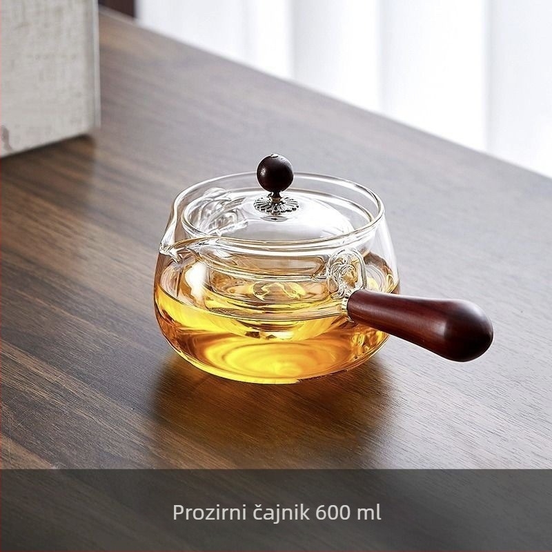 Čajnik s 360° rotirajućim bočnim držačem od borosilikatnog stakla, otporan na visoke temperature, za cvjetne čajeve, posebni set za čaj od mandarine