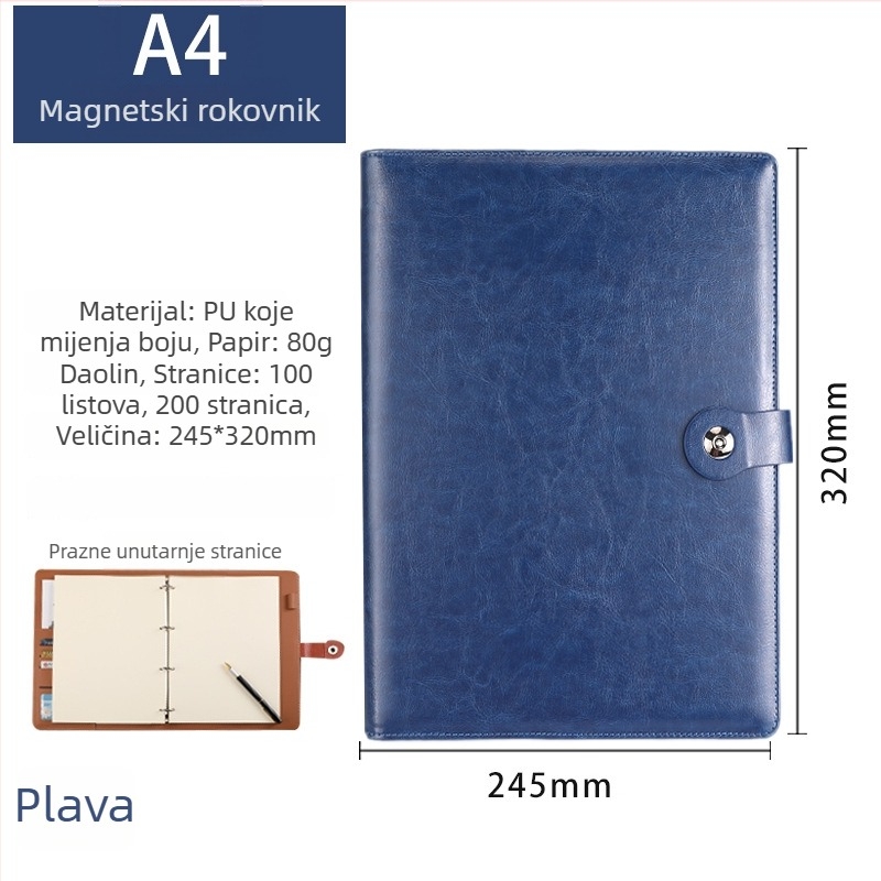 Kožni A4 fascikl s 4 rupama, bilježnica, uredski pribor s logotipom