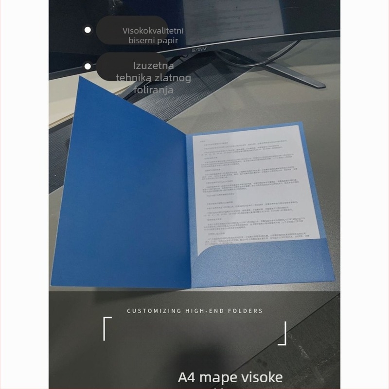 A4 ugovorni folder s folijom na naslovnici, crni, uspravni arhivski džep za potpis