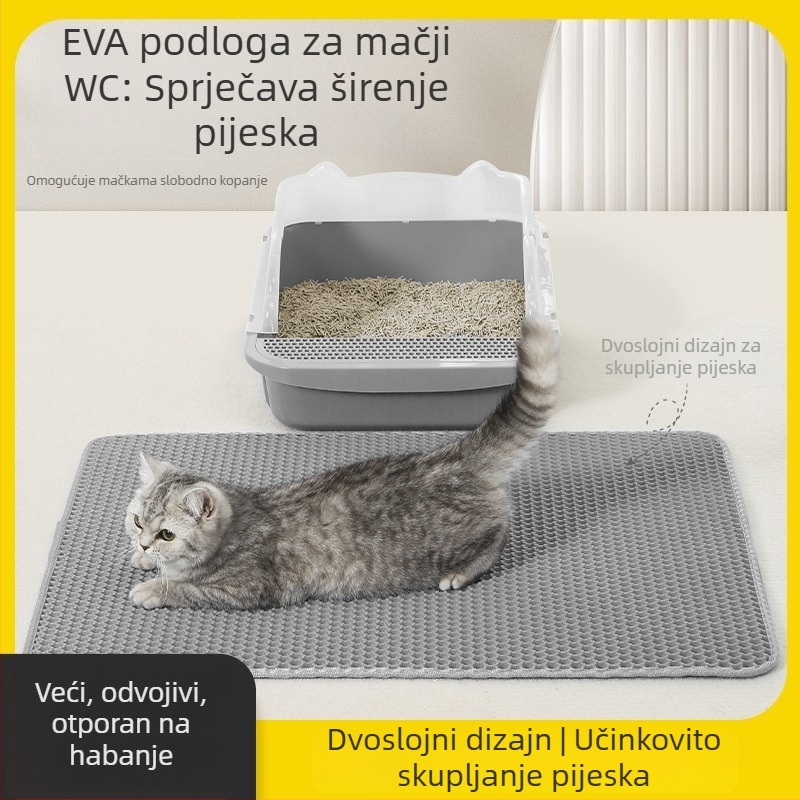 Dvoslojna EVA podloga za mačji pijesak, periva, protuklizna, filtriranje pijeska, otporna na trošenje