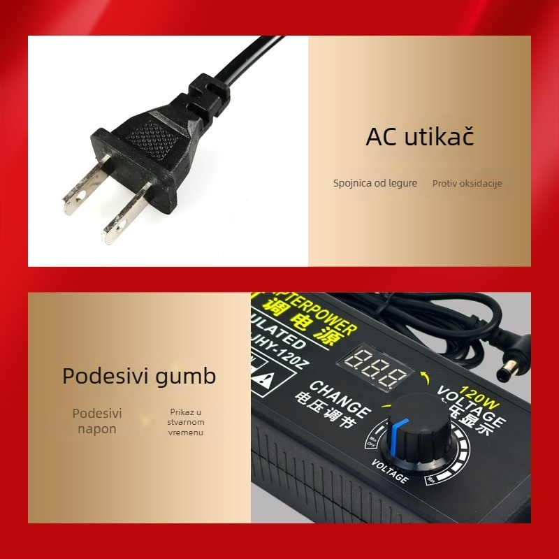 Prilagodljivi napajajući adapter 3V-24V-36V za LED trake, motore, ventilatore, vodenu pumpu, regulator napona i kontroler brzine