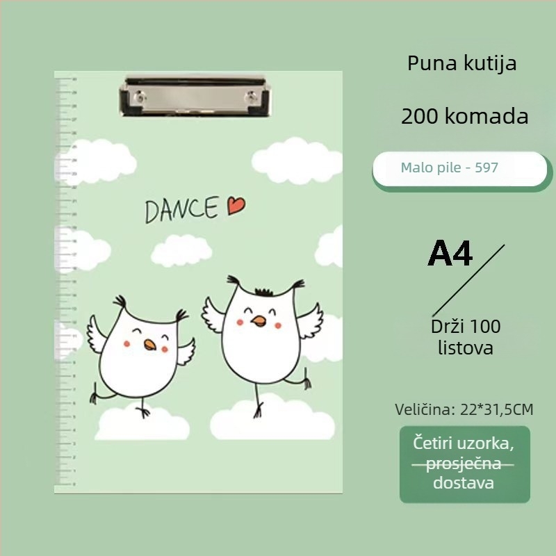 Clipboard za studente s crtanim dizajnom, plastični klip za A4 i ploča za pisanje, tvrda površina