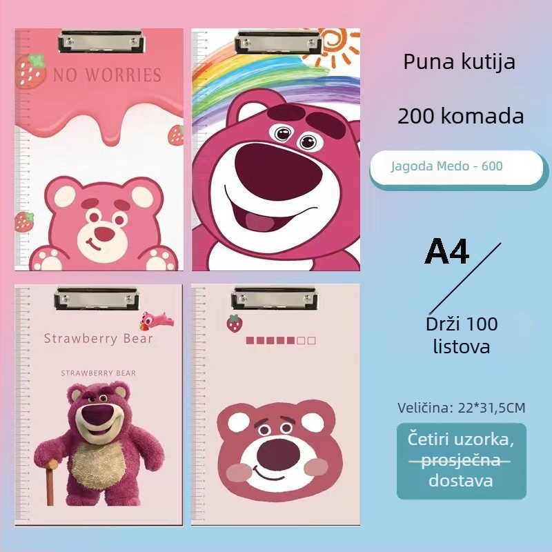 Clipboard za studente s crtanim dizajnom, plastični klip za A4 i ploča za pisanje, tvrda površina