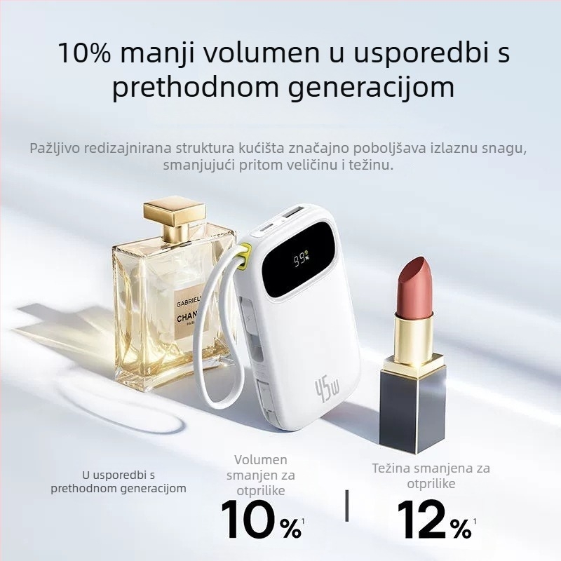 Baseus PD45W power banka 10000 mAh, kompaktna i prijenosna s ugrađenim kabelom, brzo punjenje, poklon s logom