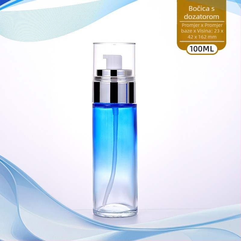 Gradijentna staklena bočica kozmetike s tlačnom pumpom za losion, masku za lice i kremu za oči; dostupne veličine 50g/30g/100ml/40ml/120ml, s pumpom i kapom