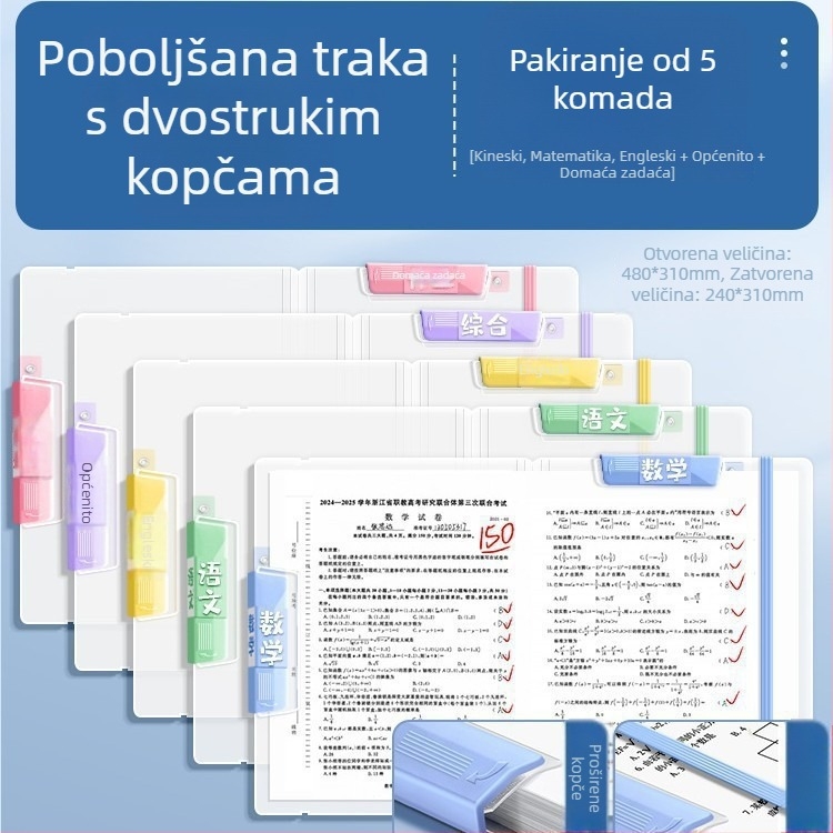 Fascikl za dokumente s dvostrukim vodilicama, proziran šareni studentski organizator dokumenata, okretni fascikl s bočnim otvaranjem