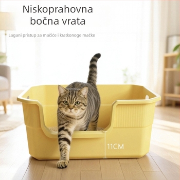 Otvorena posuda za pijesak mačaka s funkcijom protiv rasipanja, ekstra velika, poluotvorena mačja toaleta
