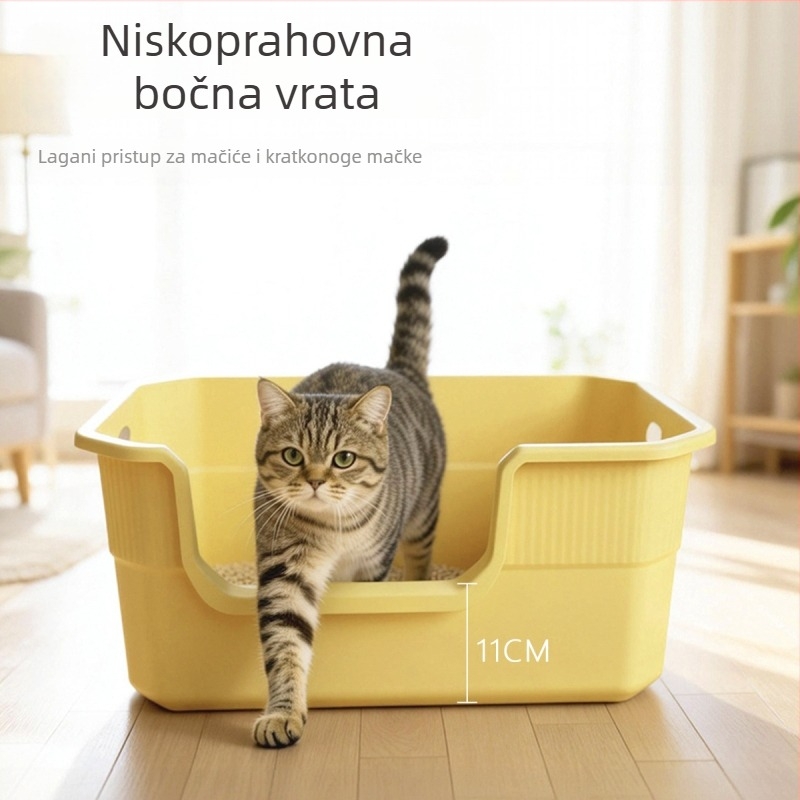 Otvorena posuda za pijesak mačaka s funkcijom protiv rasipanja, ekstra velika, poluotvorena mačja toaleta