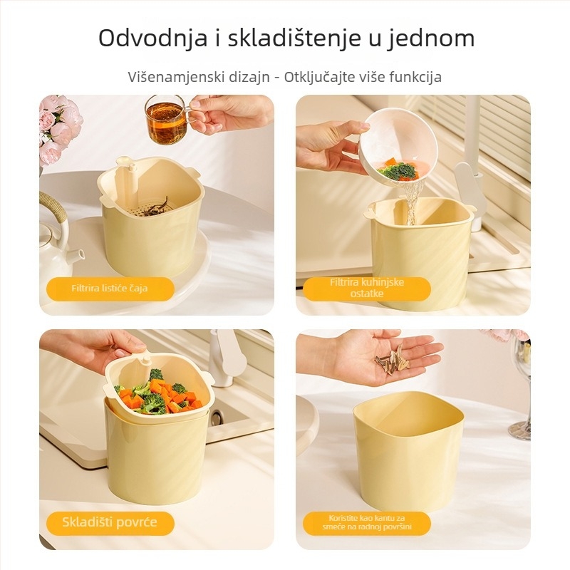 Stolni koš za smeće s višestrukim odvodnim sustavom i odvojivim spremnikom za otpada vodu, za čajne ostatke i kuhinjske ostatke