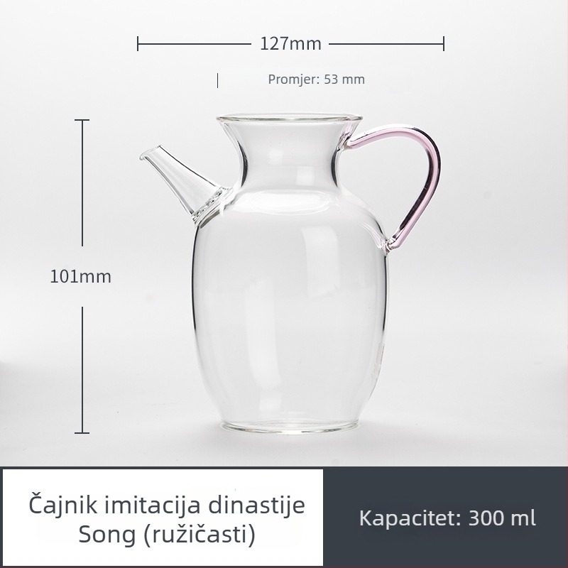 Minimalističan proziran stakleni čajnik s ručkom u Song stilu, otporan na toplinu, od borosilikatnog stakla.