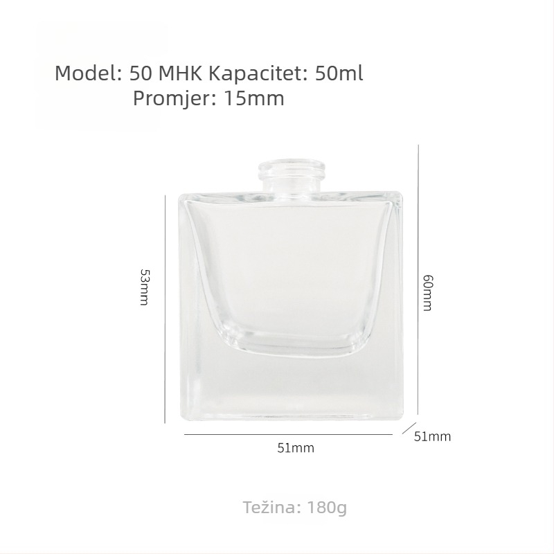 Kvadratna staklena bočica parfema 30 ml s raspršivačem, prozirna bočica 50 ml