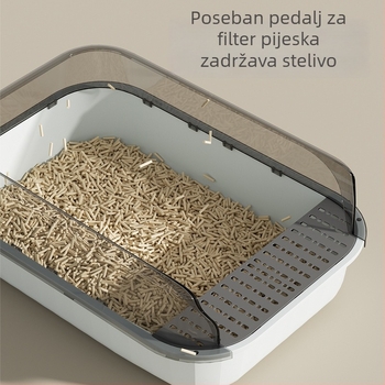 Velika kutija za mačke s šarenim panelima, visokim rubom, protiv prskanja, poluotvorena, prostran unutarnji prostor