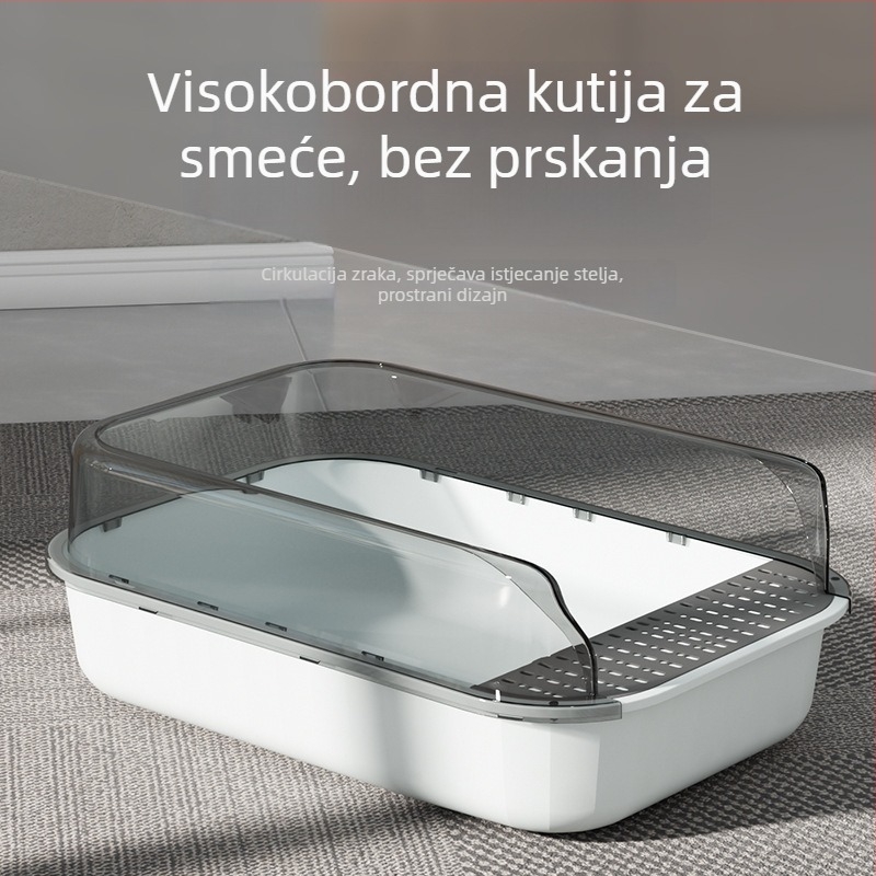 Velika kutija za mačke s šarenim panelima, visokim rubom, protiv prskanja, poluotvorena, prostran unutarnji prostor