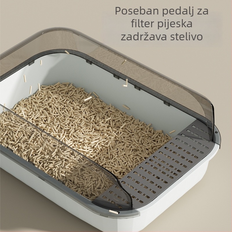 Velika kutija za mačke s šarenim panelima, visokim rubom, protiv prskanja, poluotvorena, prostran unutarnji prostor