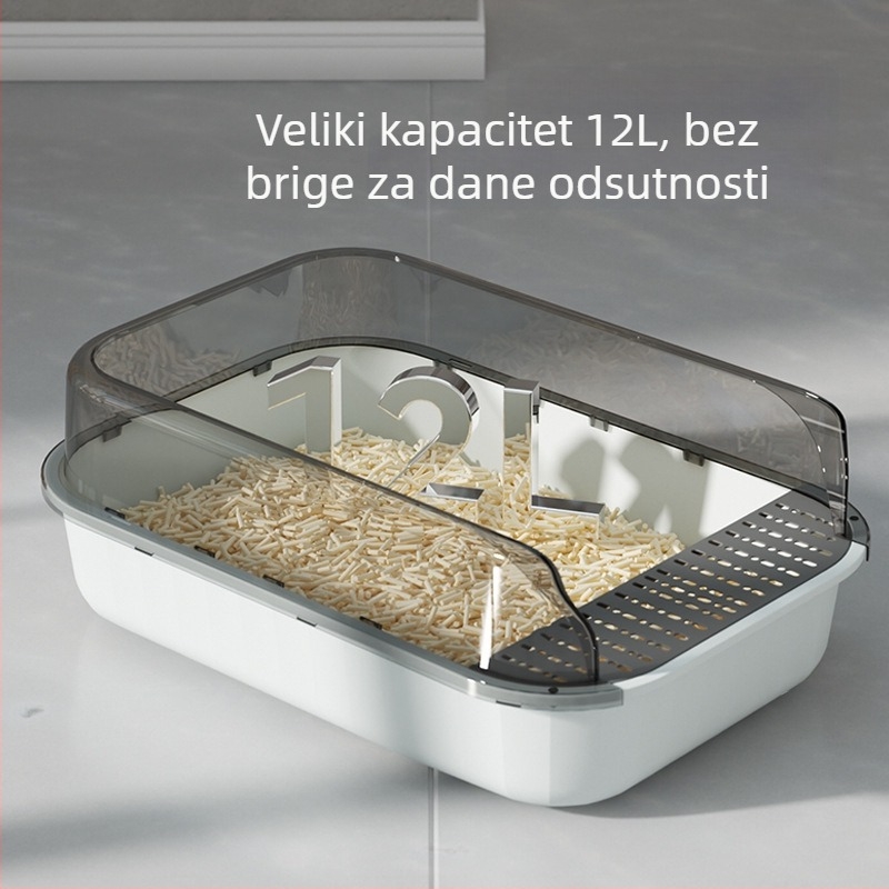 Velika kutija za mačke s šarenim panelima, visokim rubom, protiv prskanja, poluotvorena, prostran unutarnji prostor
