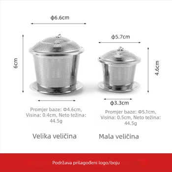 Nerđajući čelični čajni filter s poklopcem i lancem, posuda oblika kade za kućnu kuhinju