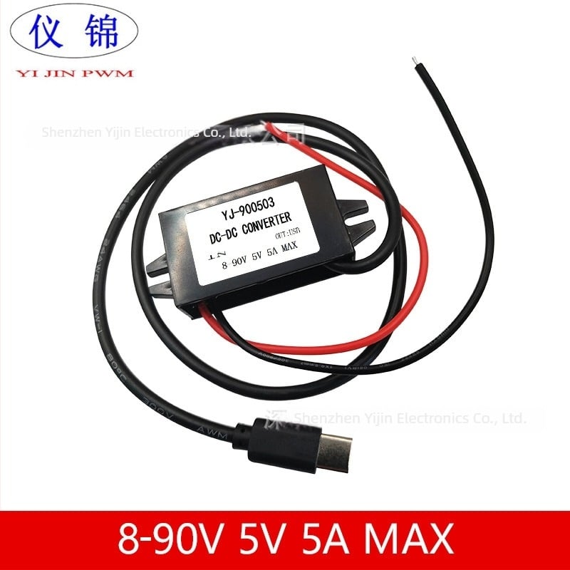 DC-DC USB pretvarač, ulaz 10-90V, izlaz 5V 5A, 25W, za motocikl i Li-ion bateriju te fotonaponski panel