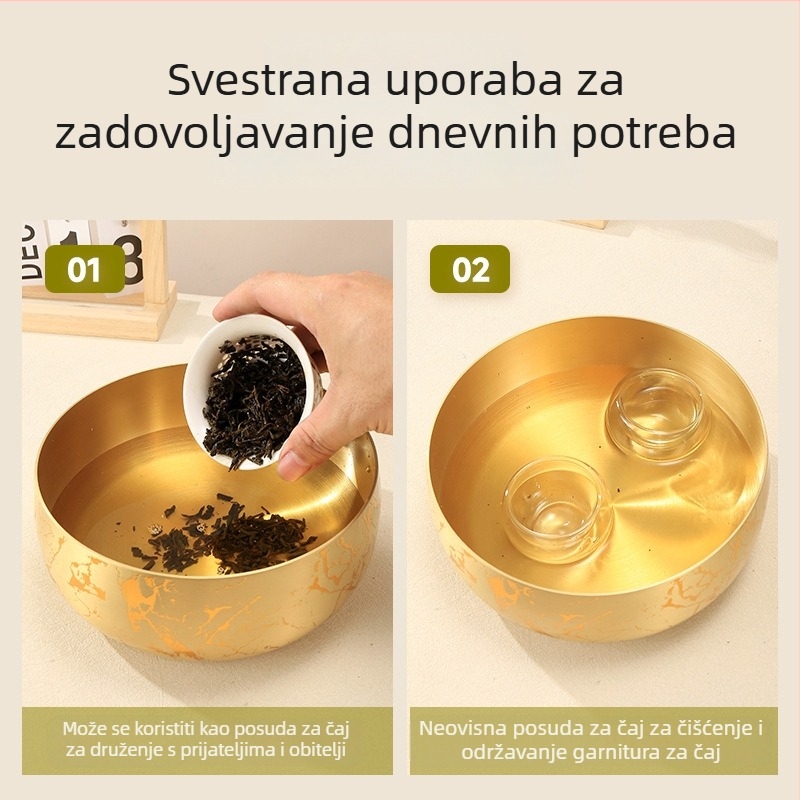 Podnos za čaj od čistog mesinga za kućnu upotrebu, okrugli Kung Fu čajni podnos, pladanj za suho infuziranje i pranje čaja, nacionalni stil, ručna izrada